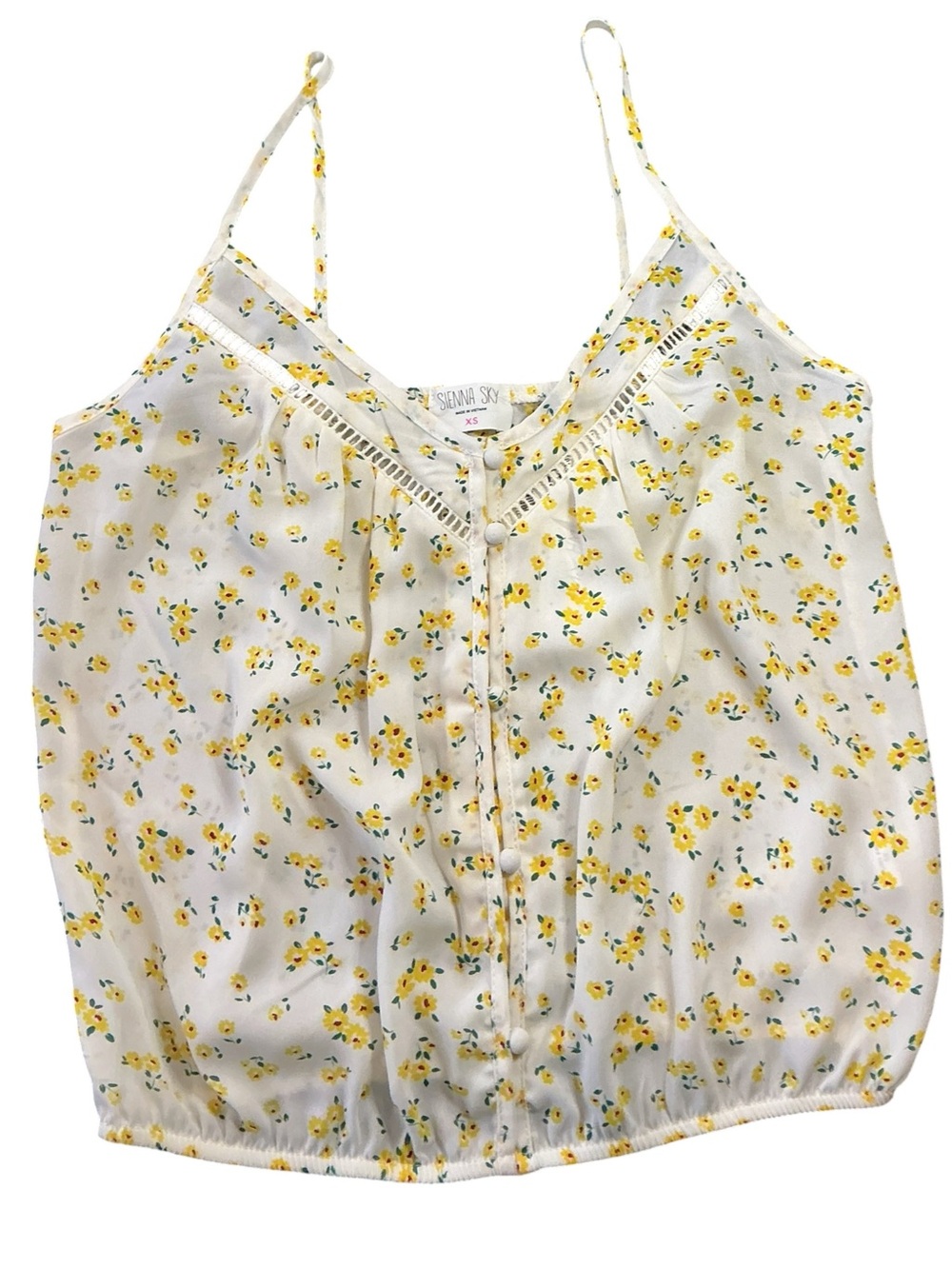 Sienna Sky White Floral Yellow Spaghetti Strap Camisole Sz. Small NWT